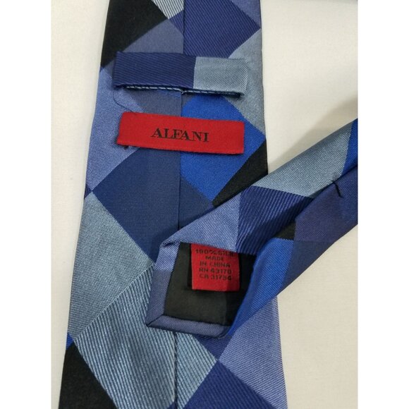 Alfani Mens Silk Blue Geometric Pattern Necktie 3" X 59" - Picture 4 of 6